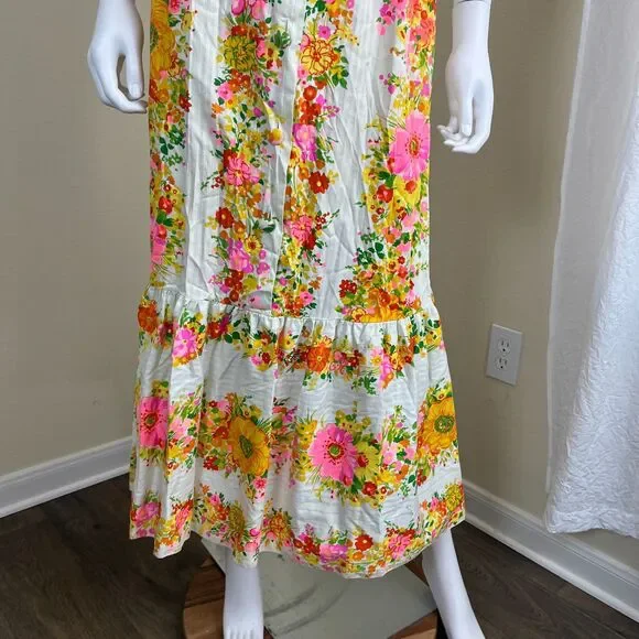 Vintage Miss Elaine Women Size S Floral Ruffle Maxi Dress 70s Retro Boho Peasant - Picture 6 of 17